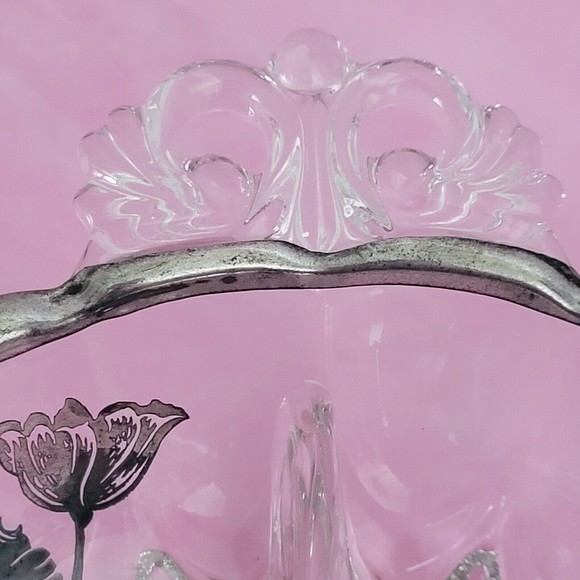 Vintage 2 Part Divided Relish Dish Poppies Silver Overlay Silver City Flanders - Picture 6 of 12